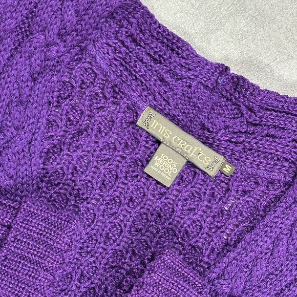 INIS CRAFTS 100% Merino Wool Cable Knit Cardigan Sweater Gray Size Medium - Picture 3 of 9